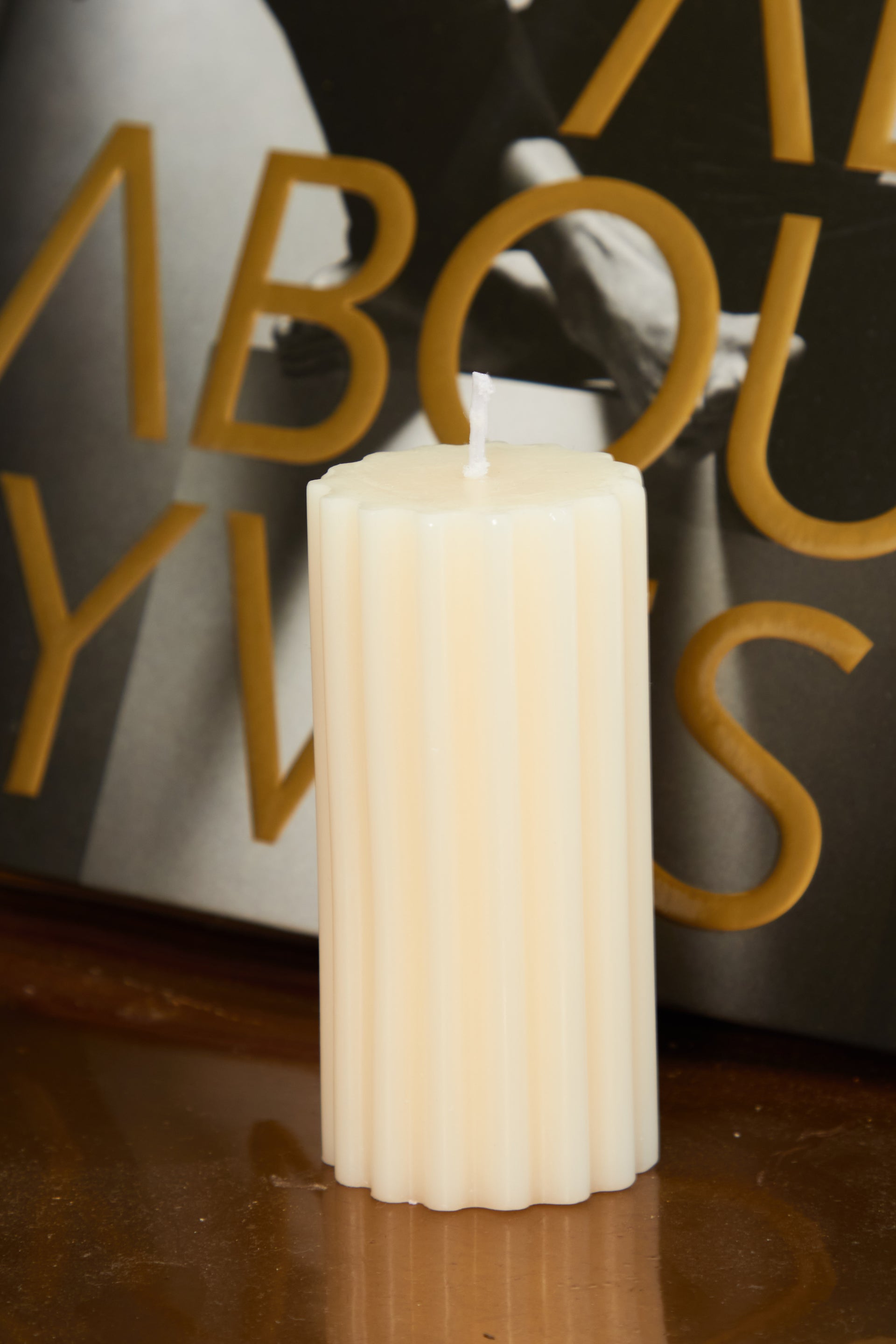 White Ribbed Pillar Candle