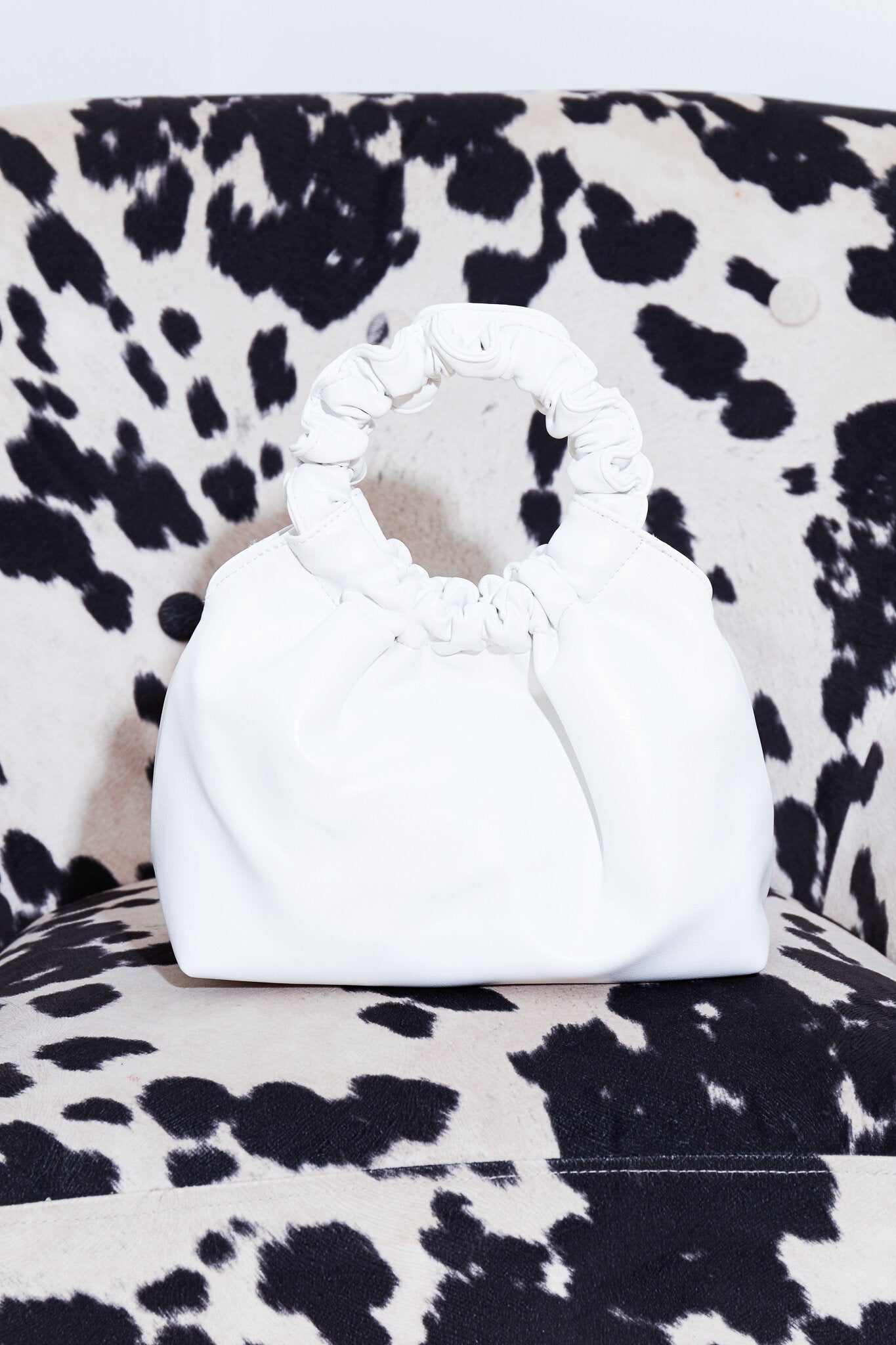 Gia Gathered Faux Leather Handbag- White