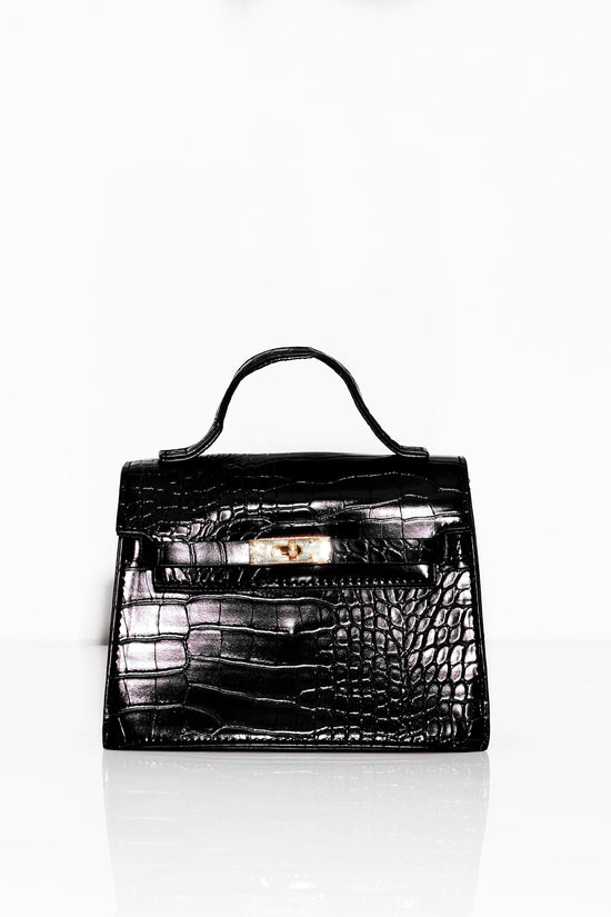 Mini North Faux Leather Croc Mini Bag- Black