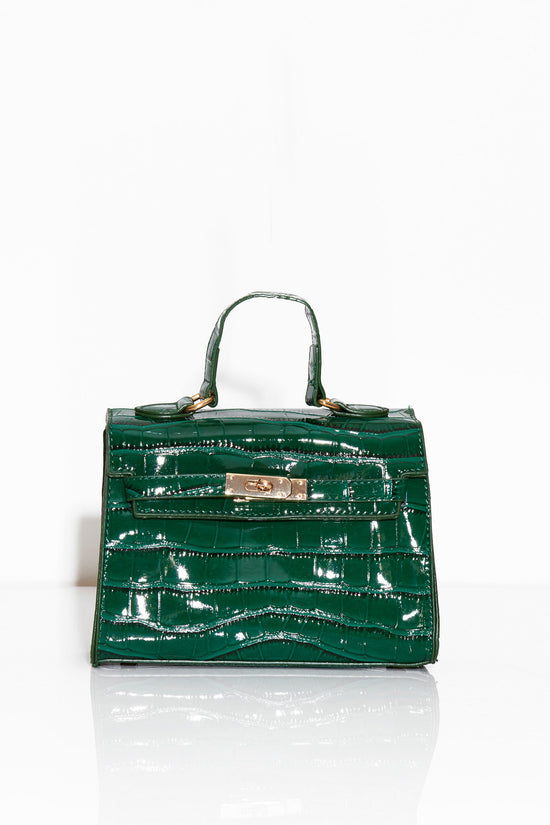 Mini North Faux Leather Croc Mini Bag- Green
