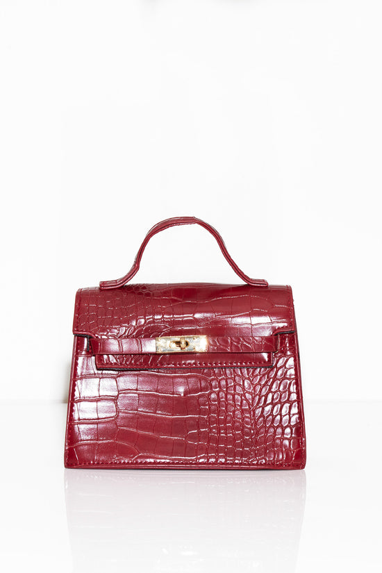 Mini North Faux Leather Croc Mini Bag- Red