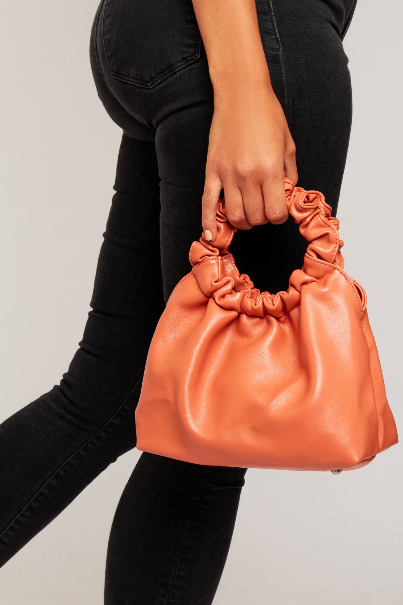 Gia Gathered Faux Leather Handbag Orange