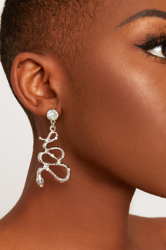 Silver Diamanté Snake Earrings