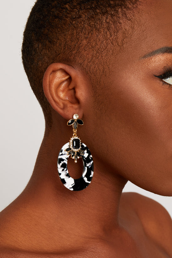 Black And Gold Diamanté Resin Earrings