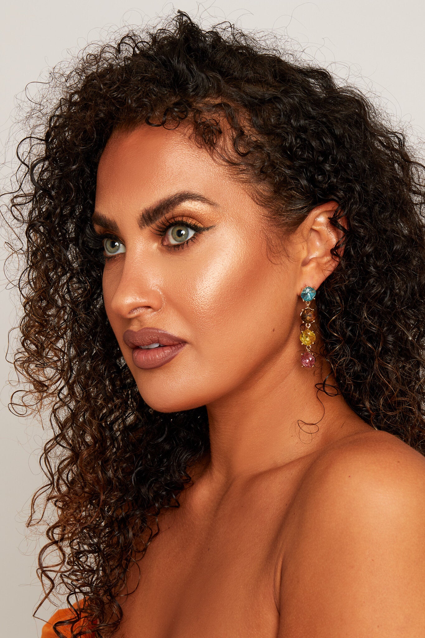 Round Multi-Gem Drop Earrings