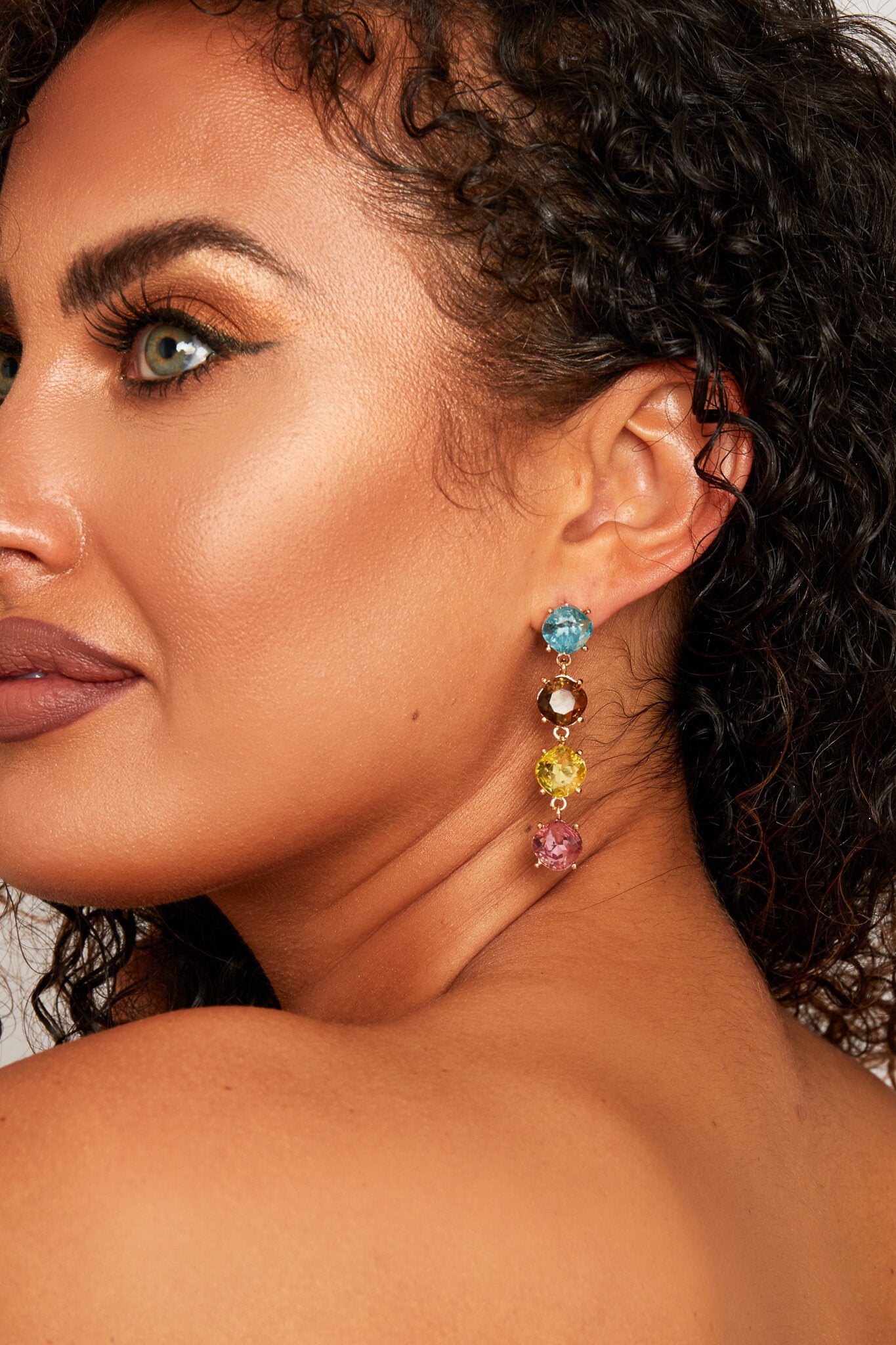 Round Multi-Gem Drop Earrings