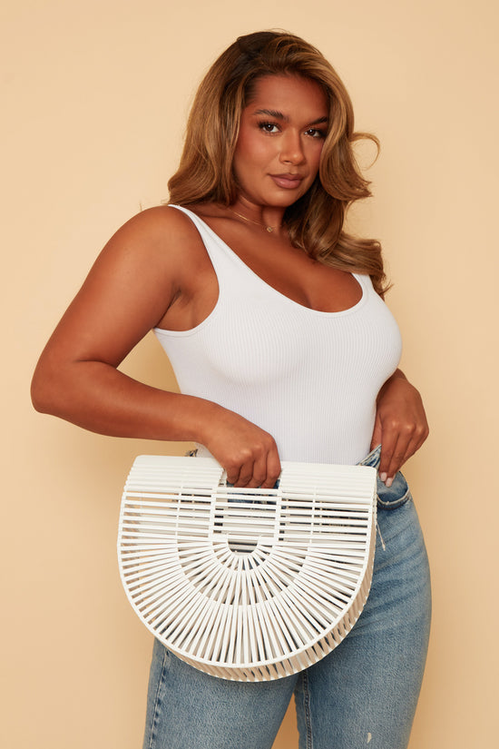 Oversized White Wicker Clutch Bag