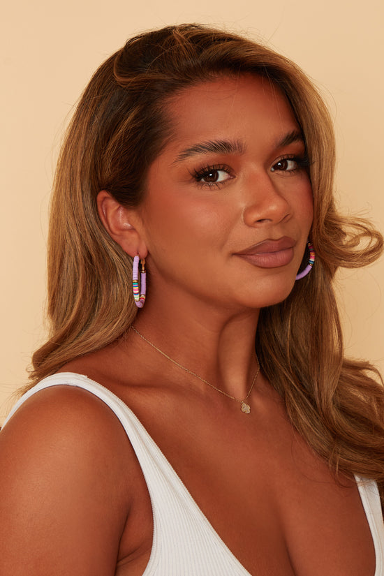 Pink Beaded Hoop Earrings