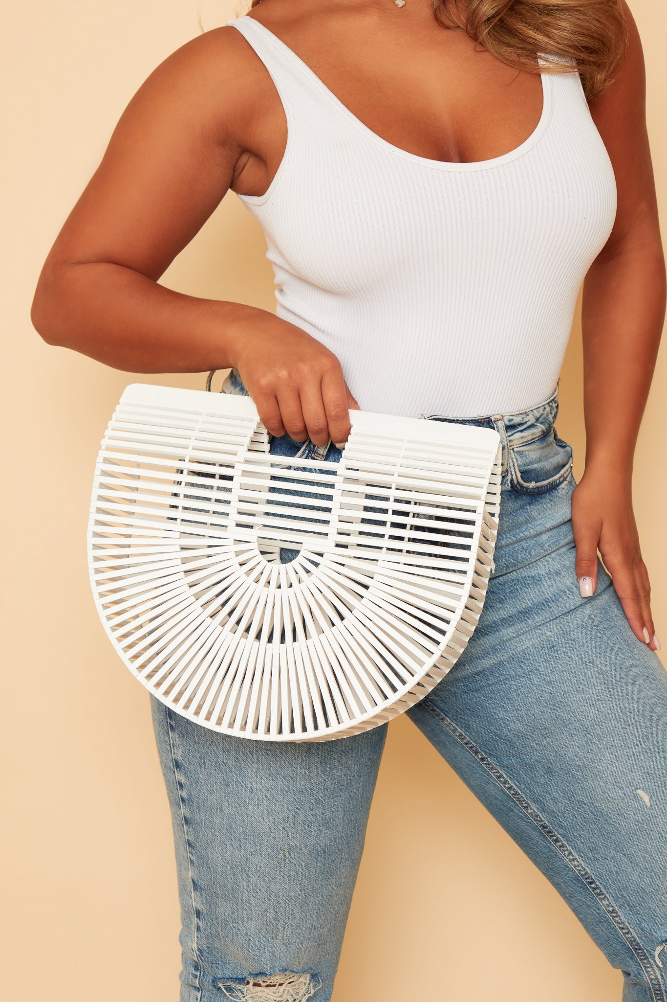 Oversized White Wicker Clutch Bag