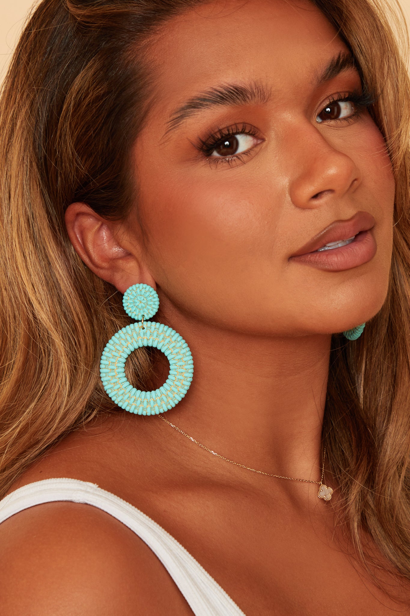 Turquoise Woven Bead Earrings