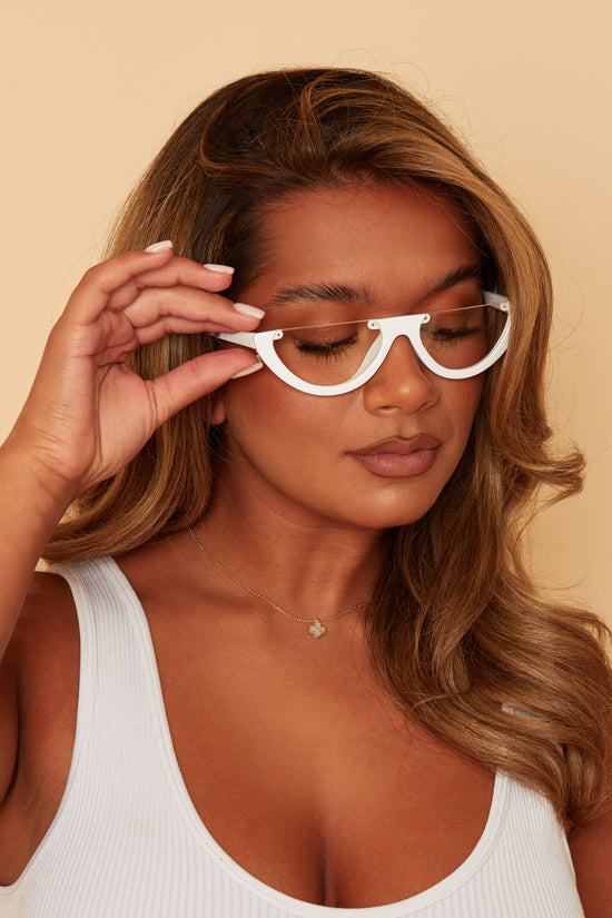 White Half Moon Glasses
