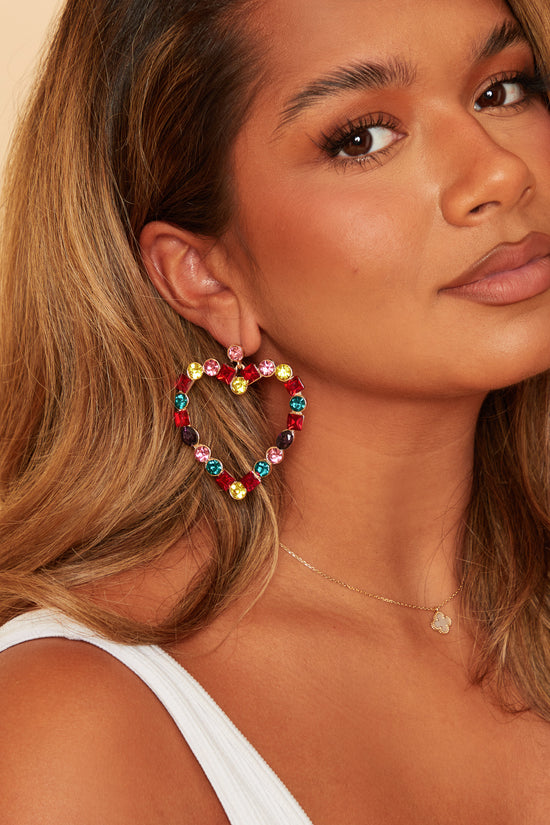 Rainbow Diamanté Heart Earrings